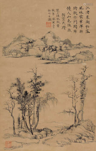 陆俨少（1909～1993） 仿倪瓒山水 立轴 水墨纸本
