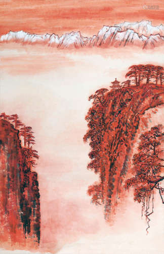 冯建吴（1910～1989） 1977年作 鸣间亭夕眺 镜心 设色纸本