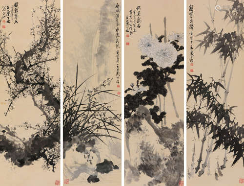 王兰若（1911～2015） 1981年作 四君子图 立轴 设色纸本