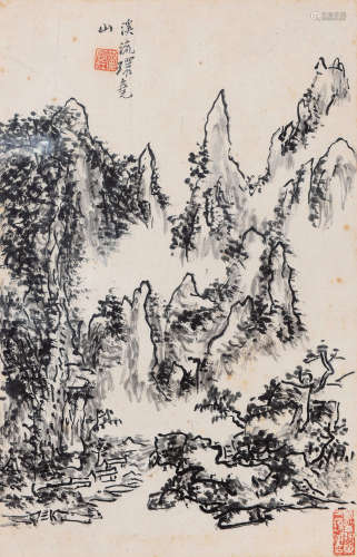 黄宾虹（1865～1955） 溪流环绕山 镜心 水墨纸本