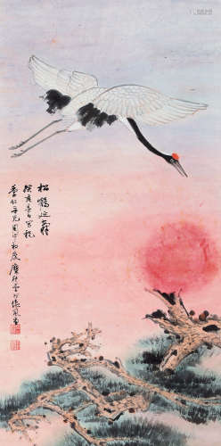 糜耕云（1910～1998） 1983年作 松鹤延寿 立轴 设色纸本