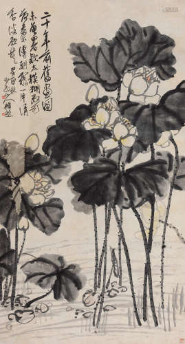 王震（1867～1938） 荷花 立轴 设色纸本