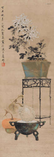 孔小瑜（1899～1984） 1937年作 清供图 立轴 设色纸本
