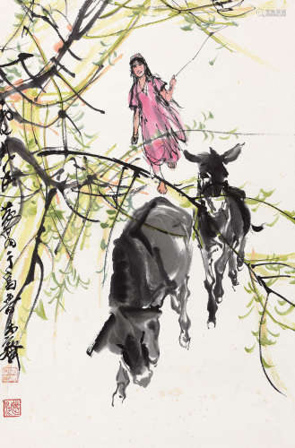 黄胄（1925～1997） 1979年作 牧驴图 立轴 设色纸本
