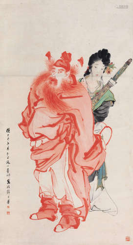 倪墨耕（1855～1919） 1917年作 钟馗嫁妹 立轴 设色纸本