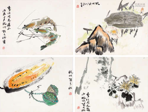 张大壮（1903～1980） 1976年作 花卉 （四帧） 镜心 设色纸本