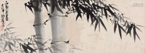 卢坤峰（b.1934） 1974年作 墨竹 横幅 水墨纸本