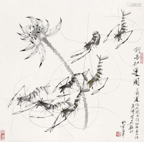 吴欢（b.1953） 2017年作 剑客护莲图 镜心 水墨纸本