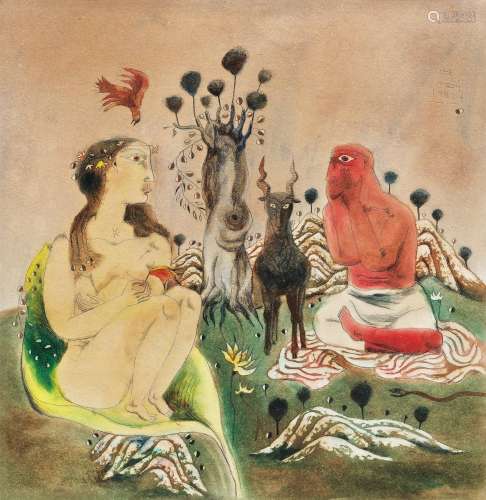 张晓刚（B.1958） 1987年作 遗梦集：美丽的生灵 纸本油画
