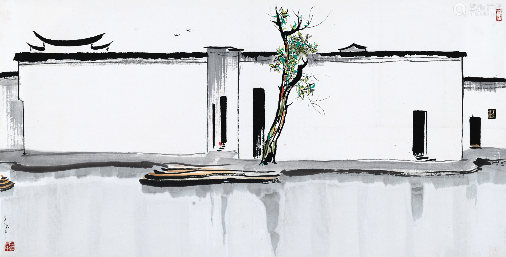 吴冠中 1919 10 19年作双燕纸本设色 Deal Price Picture 吴冠中 1919 10 19年作双燕纸本设色 Deal Price Picture