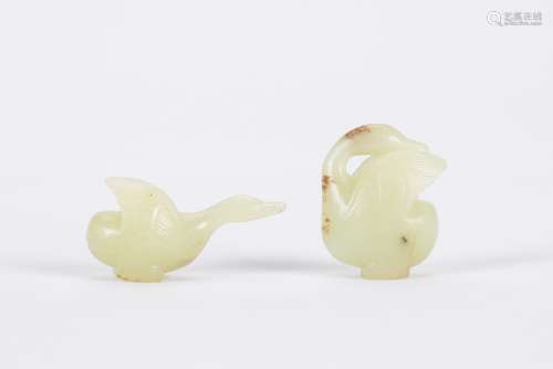 Two Antique Chinese carved jade geese.