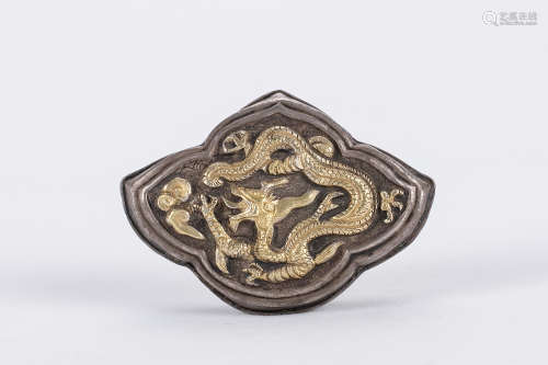 Chinese gilt silver box with dragon decoration.