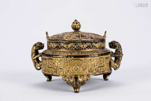 Chinese gilt bronze incense burner.