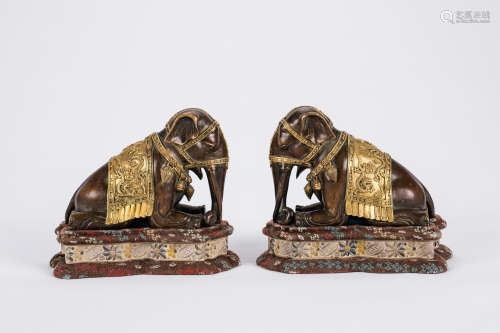 Pair of Chinese gilt bronze elephants.