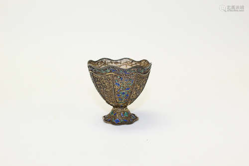 Antique Chinese Enameled Silver Cup.