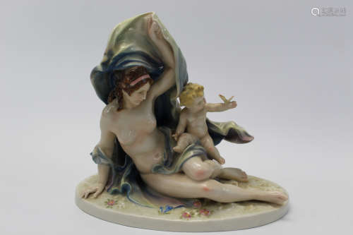 Karl Ens Large Porcelain Nude Figure with Cherub.