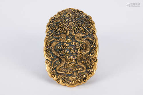 Chinese gilt brass imperial amulet.