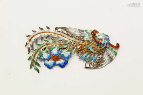 Vintage Chinese Enameled Silver Brooch.