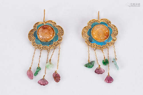 Pair of Chinese Tourmaline earrings.