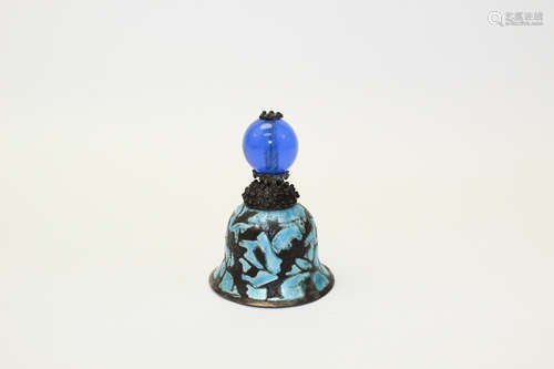 Antique Chinese Enameled Bell With Peking Glass Top.