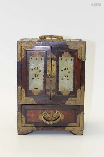 Chinese antique wood jewelry box with jade inlaid.