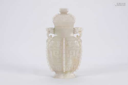 Chinese carved white jade vase, Qing Dynasty.