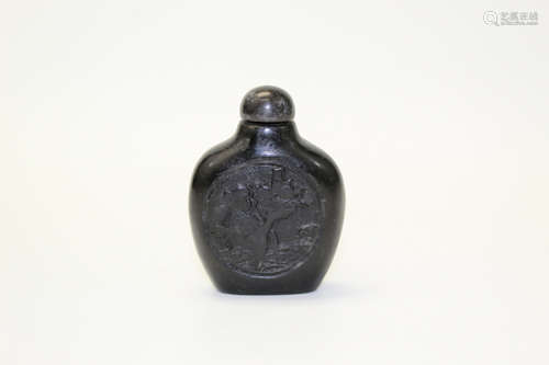 Chinese Carved Black Stone Snuff Bottle.