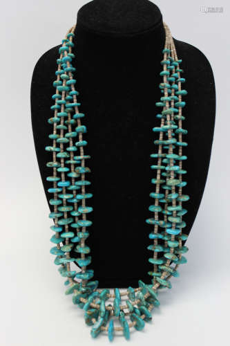 Native American multi-strand turquoise necklace.