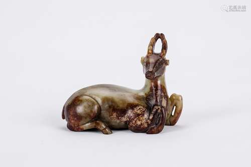 Chinese carved yellow jade figure of deer.