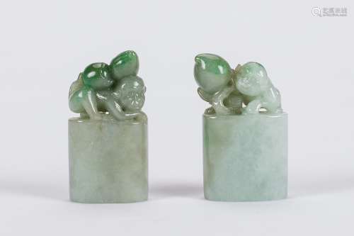 Pair of Chinese carved jadeite seals.