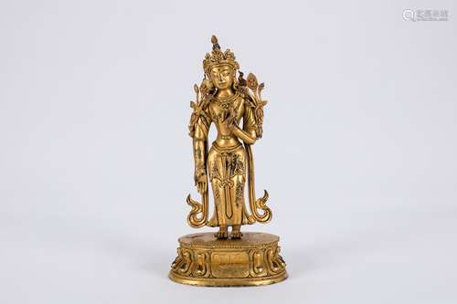 Chinese gilt bronze figure of Guanyin.