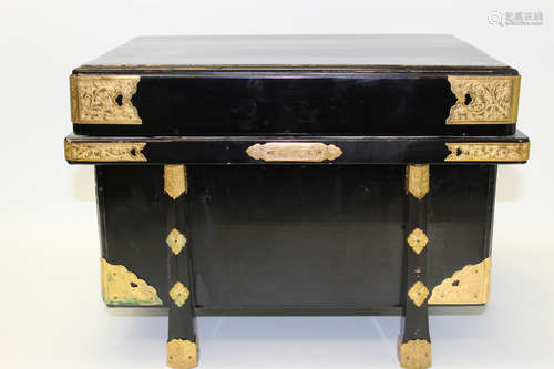 Antique Japanese Black Lacquered Chest.