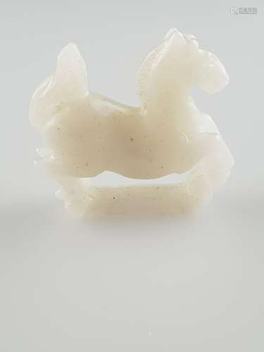 Miniature jade figure - China, fully round carving of a horse made of even white jade,<br />ca.5x5cm, ca.57g