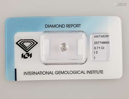 Loser Diamant im Altschliff - ca.0,71ct, ca.5,34x5,62x3,43mm, Reinheitsgrad I2, keine<br />Fluoreszenz, mit Zertifikat des Internationalen Gemmologischen Instituts in Antwerpen