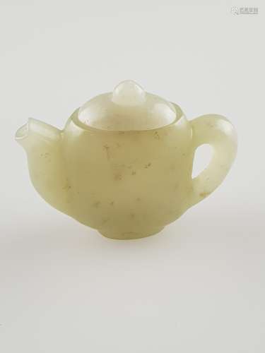 Miniature Teapot - China, celadon green jade, finely carved, height:ca.4,2cm, ca.51g