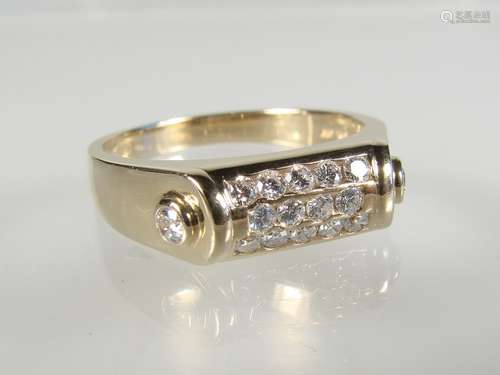 Diamond ring - 585 gold, set with 16 diamonds (total approx. 0.45 ct, FS / SI): 3 rows of<br />14 brilliant-cut diamonds between shoulder and shank setted with brilliants, inner diameter: 18.3 mm, weight: 4.38 g, hallmarked: 0.45 / 585 / H & S.