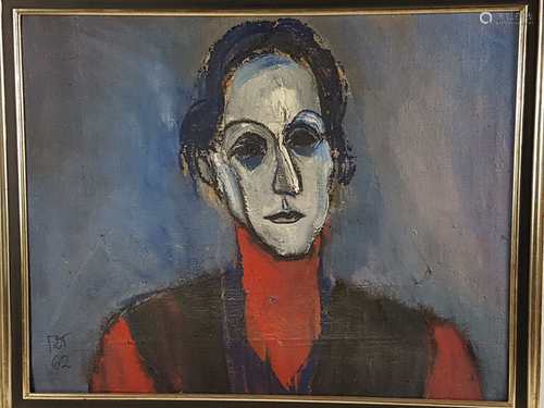 Glikman, Gabriel (1913 Vitebsk / Belarus - 2003 Munich, student of Marc Chagall) -<br />portrait of a woman, oil on canvas, lower left in Cyrillic monogrammed (German: GDG for Gavriil Davidovich Glikman), and dated ''62'', canvas loosened, approx .54x67cm, framed