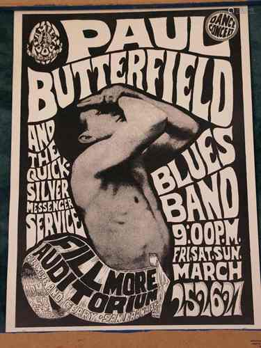 Wilson, Wes (born 1937, American psychedelic poster artist) - Concert poster Family Dog<br />No.3 (2), San Francisco 1966, poster for San Francisco Concert Avalon Ballroom of Paul Butterfield Blues Band and Quicksilver Messenger Service in March 1966, good condition, ca.51x35, 5cm, not framed