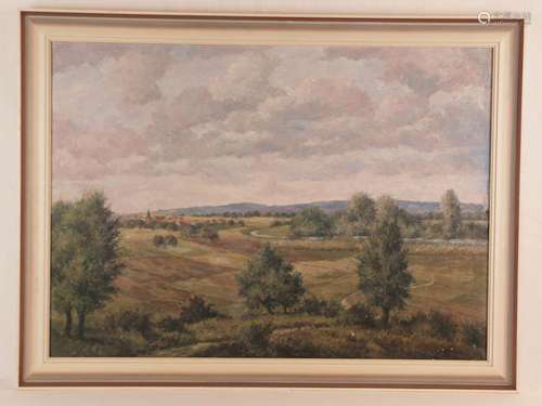 Volk, Hans (deutscher Maler des 20.Jh) - Landschaft im Taunus, 1. Hälfte 20.Jh., Öl auf<br />Leinwand, Wiesenlandschaft bei Kronberg, unten rechts signiert 