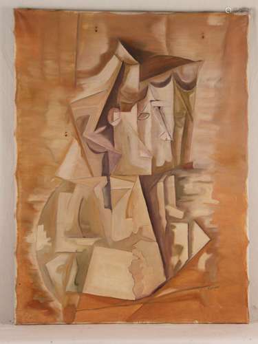 Leber, A. - Cubist Portrait, oil on canvas, signed in lower right, foxing, ca.80x60cm,<br />unframed