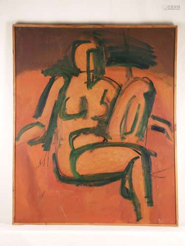 Unknown artist - ''Nude'', oil on canvas, abstract sitting woman act, ca.110x90cm, framed