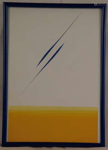 Loew, Peter (1931-2012) - Abstraktion in Orange und Blau, Mischtechnik auf Papier, unten<br />rechts signiert, Blatt:ca.30x20cm, unter Glas gerahmt