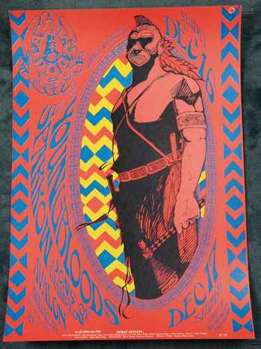 Kelley, Alton and Stanley Mouse (1940-2008 and born 1940, artists of Psychedelic Art) -<br />Family Dog Concert Poster No.39, San Francisco, 1966, poster for concert in San Francisco Avalon Ballroom by Youngbloods Sparrow in December 1966, central representation of an Indian with Tomahawk and Mohawk hairstyle, good condition, ca.51x35, 5cm, not framed