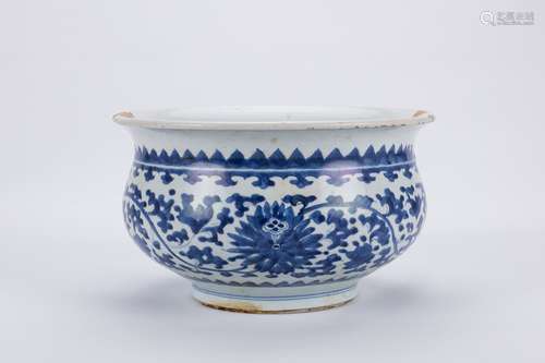 Chinese blue and white incense burner.