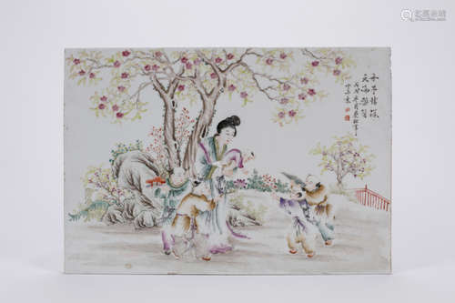 Chinese famille rose porcelain panel.