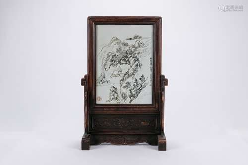 Chinese grisaille porcelain table screen.