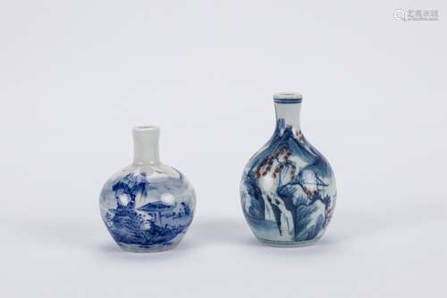 Two Chinese blue and white porcelain bottles.