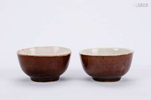 Pair of Chinese brown glaze porcelain bowls.