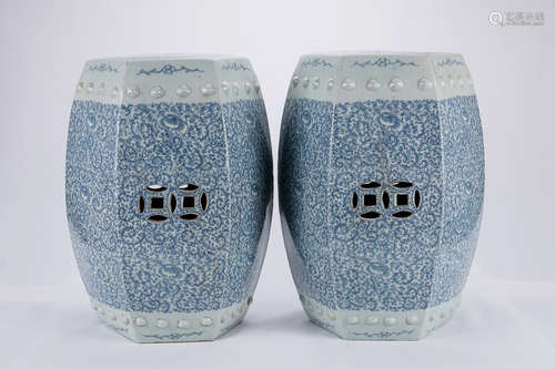 Pair of Chinese blue and white porcelain garden seats.