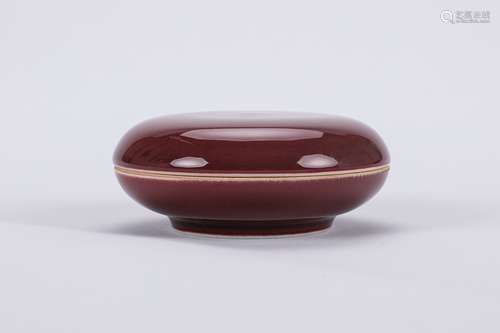 Chinese red glaze porcelain ink box, Kangxi mark.